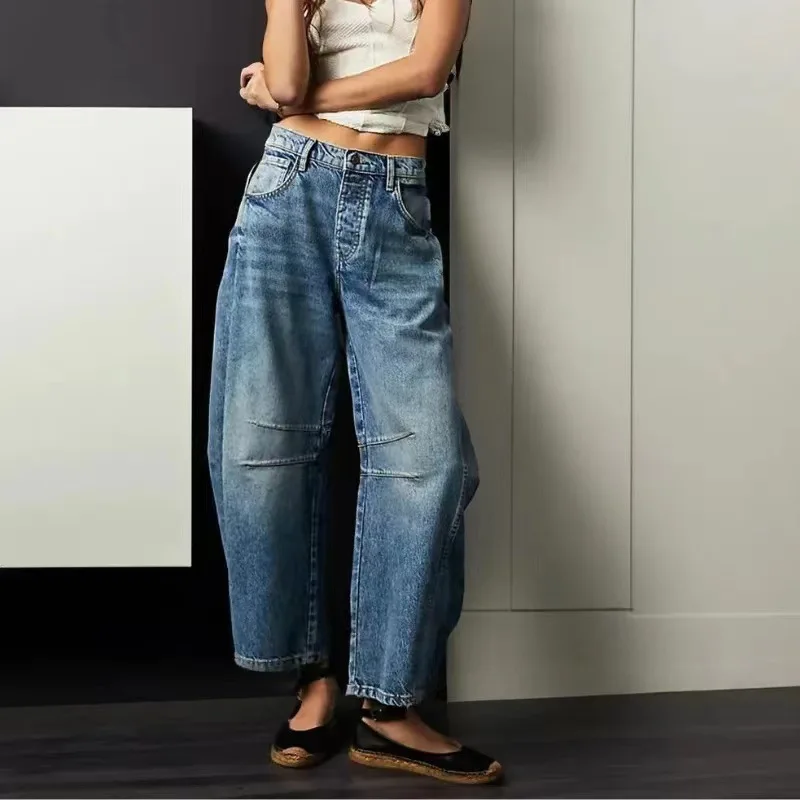 

Spicy Girl Sle Elastic Harlan Wide Leg Pants High Waist Bla Denim Jeans Women's Spring Faion High Waist Long Trousers