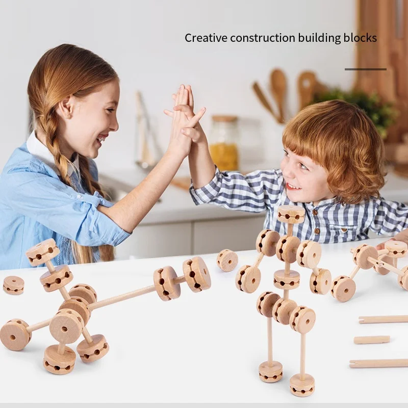 Montessori Wooden Building Blocks 3D Construction Toys Kids STEM Intellectual Development Imagination Training