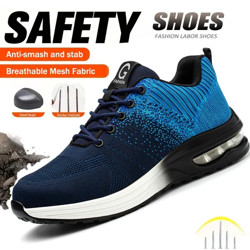 Zapatos de seguridad con cojín de aire para hombre, zapatos de protección de seguridad con punta de acero, zapatos deportivos de trabajo a prueba de pinchazos, botas, zapatos de construcción