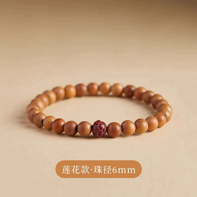 

Bracelet New Chinese Peach Wood Material Women's Buddha Beads Body Protection Lotus Pendant Cinnabar Lucky Beads Decorations Men