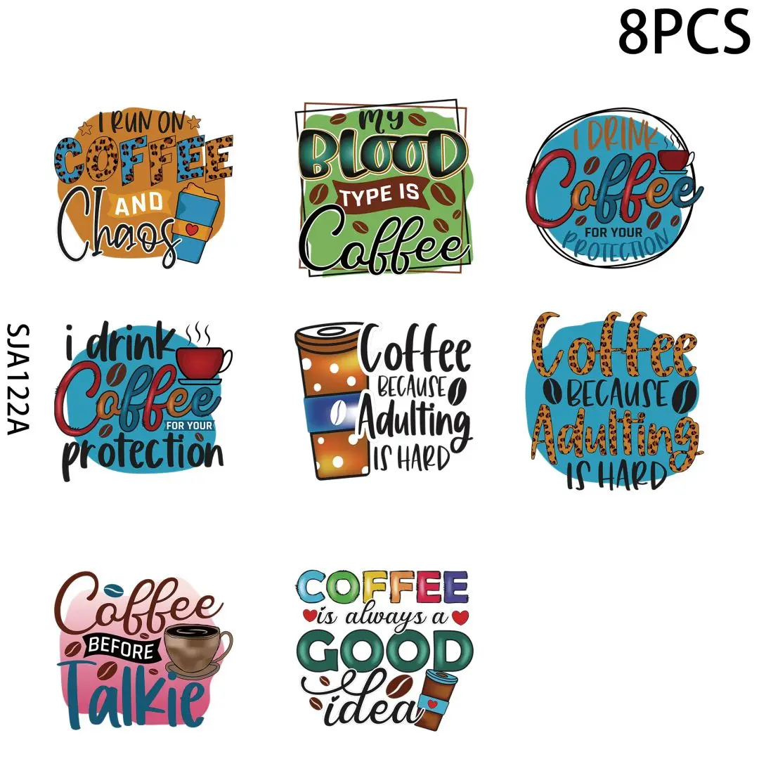 Coffee, mermaid, honey UV DTF Cup Wraps - 8 Sheets Uvdtf Tumbler Wrap for Glass Coffee Cups, Transfer Stickers