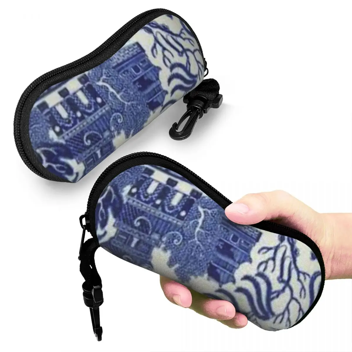 

Blue Willow Pattern Coasters Shell Glasses Case Portable Sunglasses Box Women Men Soft Eyeglass Bag Pouch