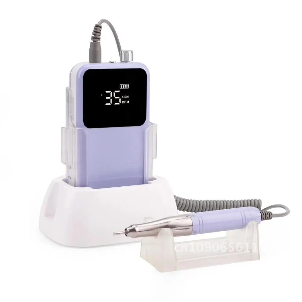 35K Violets Desktop Cordless Base Electric Nail Drill Machine 35000rpm Manicure Pedicure Rechargeable Battery Wireless Purple