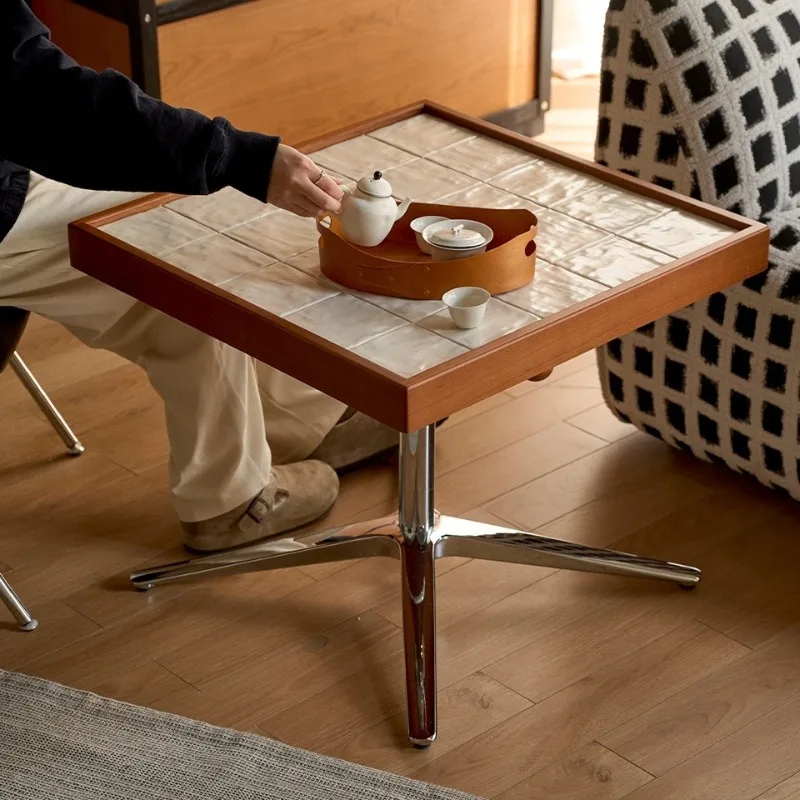 

Coffee table living room square side table, ceramic tile stainless steel lifting table, coffee table