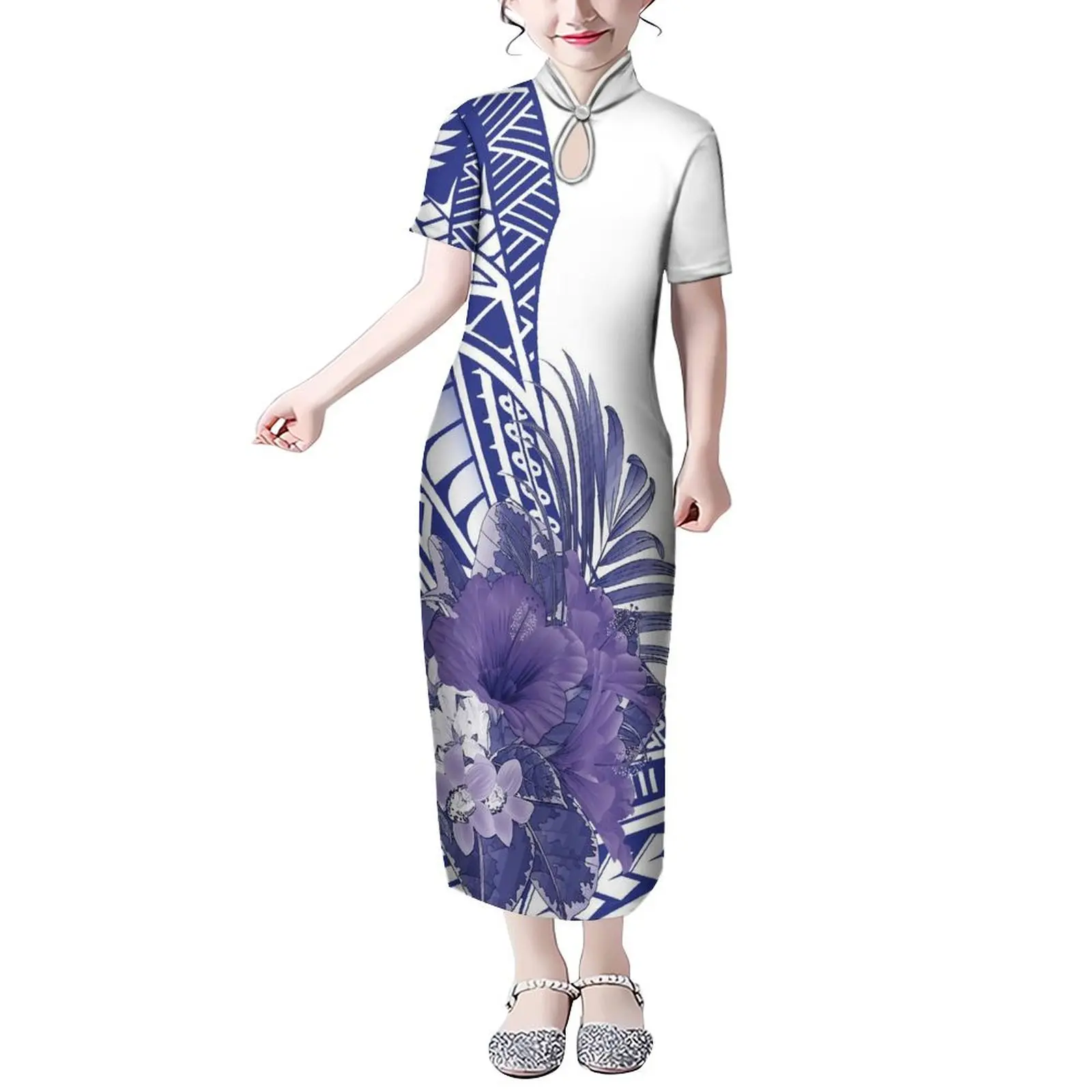 High Quality Children'S Dress Polynesian Tribe Design Print Fashion Cute Girls Breathable Slim Long Dress 2-16t