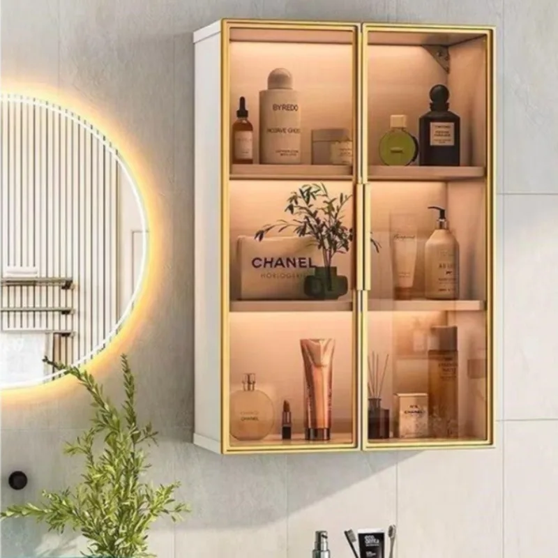 

Шкаф для ванной комнаты из алюминиевого сплава, настенный органайзер без дрели, водонепроницаемые плавающие полки, компактное хранилище для туалетного столика