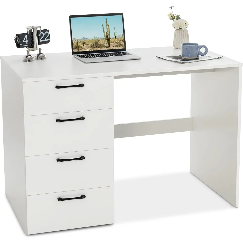 

White Desk with 4 Storage Drawers, Home Office Writing Desk, Modern Executive Desk, Laptop PC Desk, Vanity Makeup Table, Comput