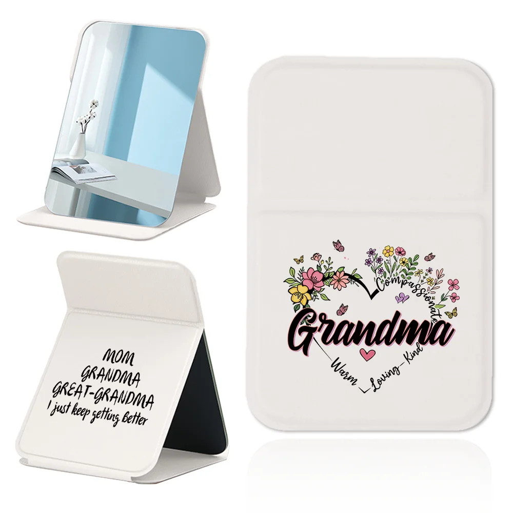 

PU Portable Foldable Desktop Makeup Mirror Mirror Personalised Portable Compact Cosmetic Mirror Grandma Letters Pattern