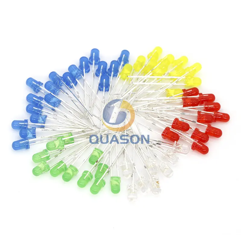 100pcs 3mm LED Light Assorted Kit DIY LEDs Set White Yellow Red Green Blue 5kinds X 20pcs=100pcs