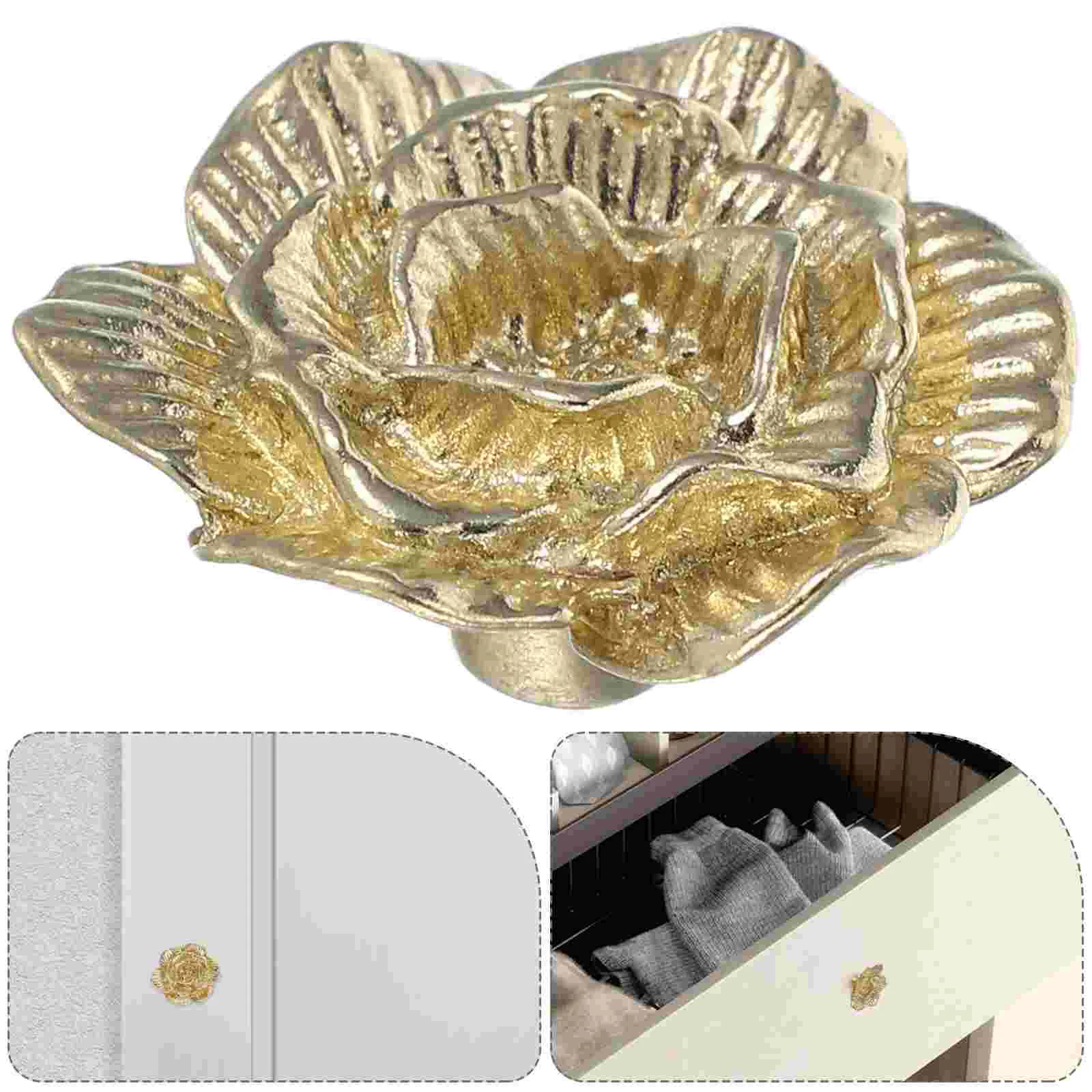 

Dresser Brass Door Handle Flower Knobs Wardrobe Decoraive Golden Drawers Lovers