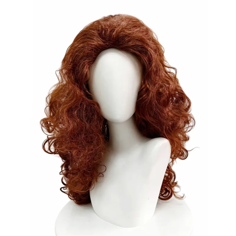 Red Brown Premium Synthetic Fiber Long Curly Wig Big Waves Fluffy Voluminous Thick Hair with Part Heat Resistant Adjustable Cap for Women Girls Cosplay Party Halloween Costume Role Play Stage Show Daily Use