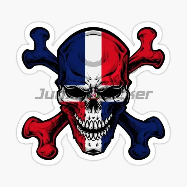 ملصقات على شكل جمجمة لخريطة علم الدومينيكان، ملصقات للكمبيوتر المحمول ونافذة السيارة، شاحنة تخييم، خوذة دراجة على الطرق الوعرة، ملصق جداري لغرفة الطاولة #3