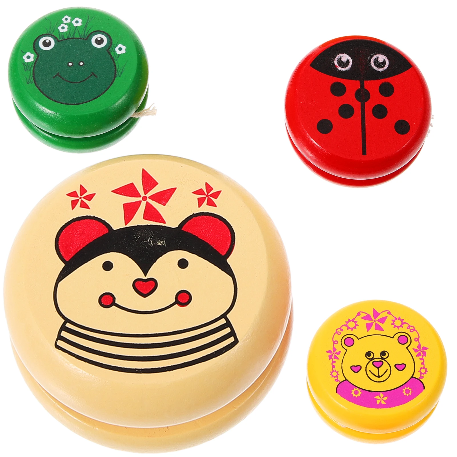 

4 Pcs Wooden Yoyo Ball Cartoon Portable Colorful Bamboo Fun Indoor Outdoor Gifts Toy Educational Hobby