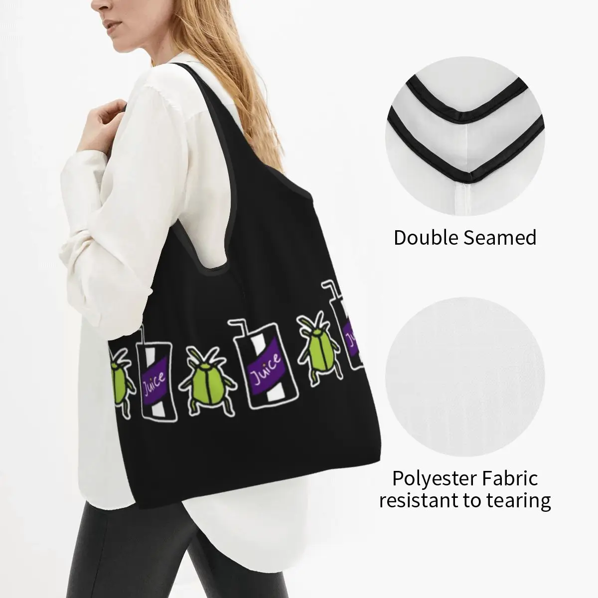 B-Beetlejuice Horror Movie Shopping Bags Foldable Grocery Tote Bags Large Capacity Recycling Bags Washable Handbag