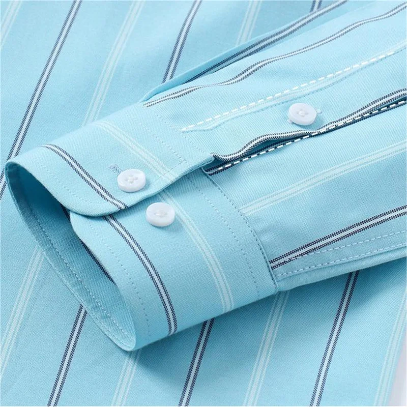 S-11XL 100% Pure Cotton Oxford Men\'s Shirt Long Sleeve Striped Plaid Regular Fit Casual Dress Shirts style Male Blouse Clothing