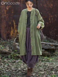 OriGoods Long Sleeve Shirt for Woman Spring Autumn Chinese National Style Long Shirt Vintage Zen Tribal Fashion Top 2025 B183