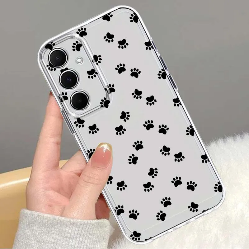 Black cat footprint design Phone Case For Samsung Galaxy Note 20 10 F12 M23 F23 M14 F15 M54 M55 Ultra Plus 5G TPU Transparent