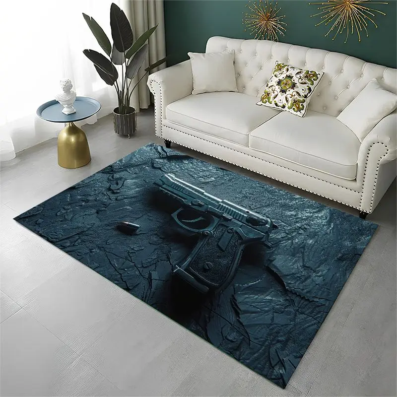 Metal Gun Bullet Military Equipment Pistol Large Area Rug Non-slip Carpet for Bedroom Living Room Sofa Doormat Home Decor Mat