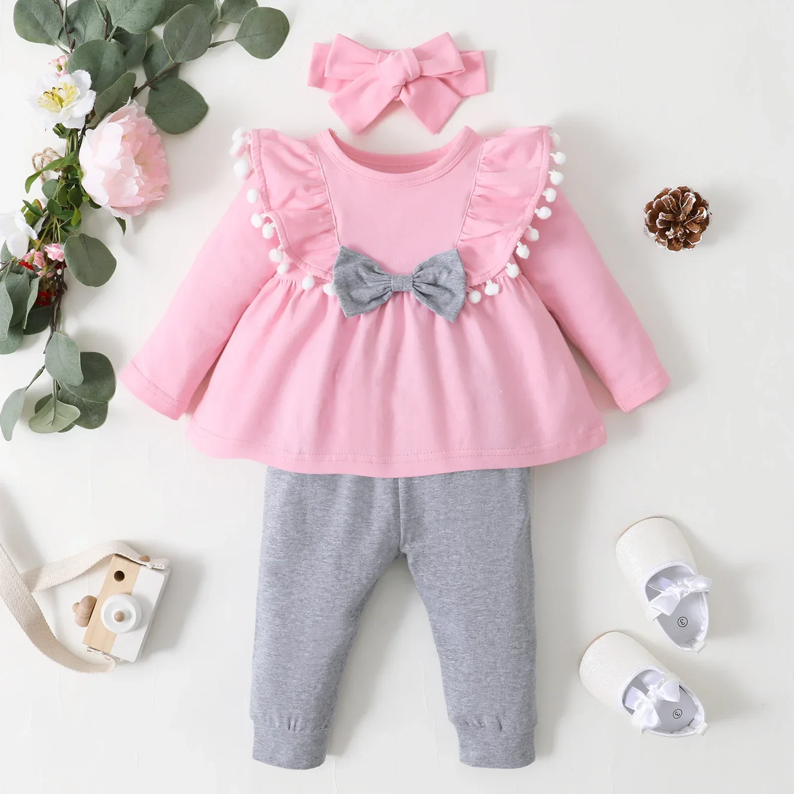 3M-24M Newborn Baby Girl Clothes Set Toddler Girl Outfits Fashion Big Bow Top + Pants Whole Sale Kids Girls New Born Outfit