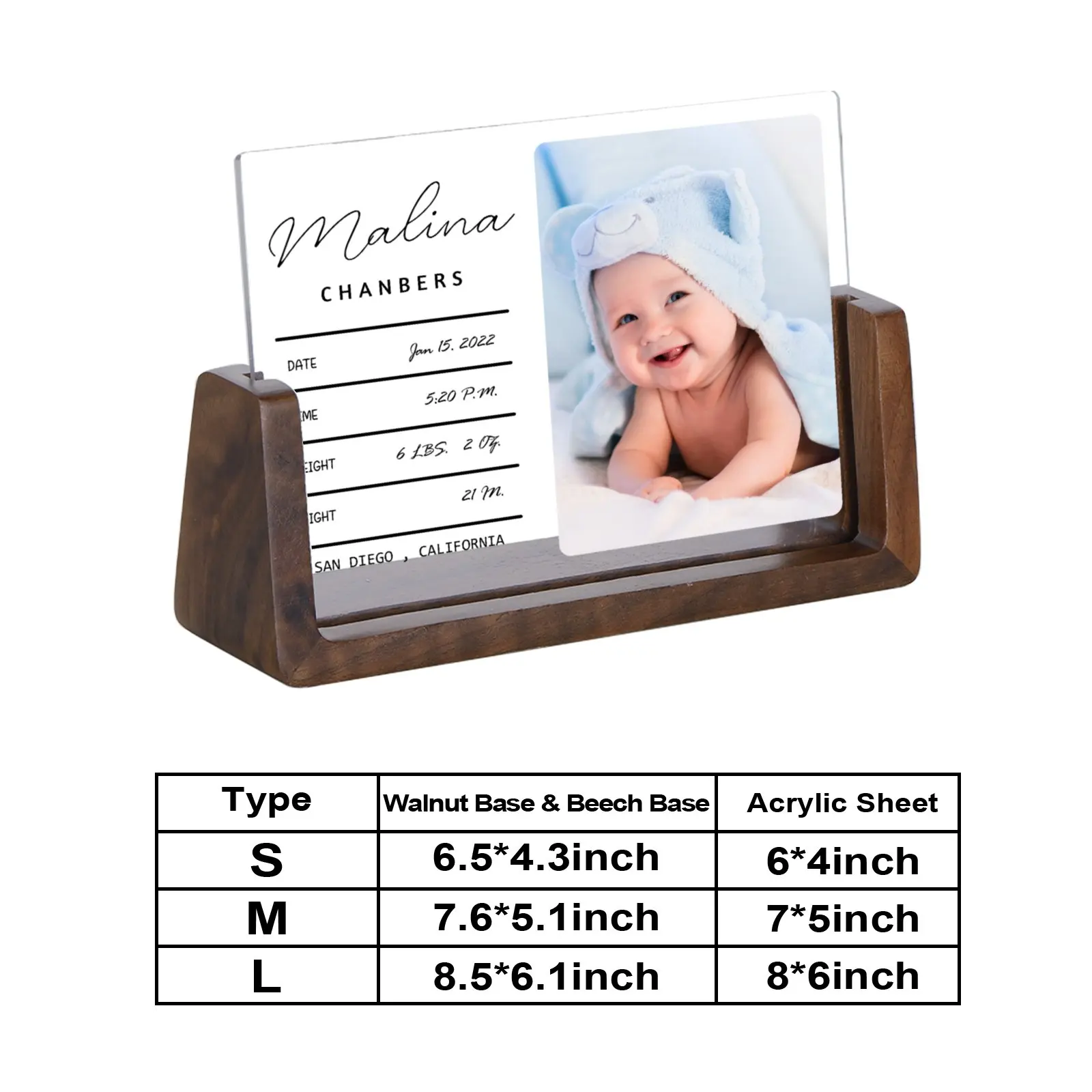 Custom Birth Announcement Acrylic Plaque Nursery Decor Personalised Newborn Keepsake Gift Ideas for Dad Mom Mother\'s Day Present