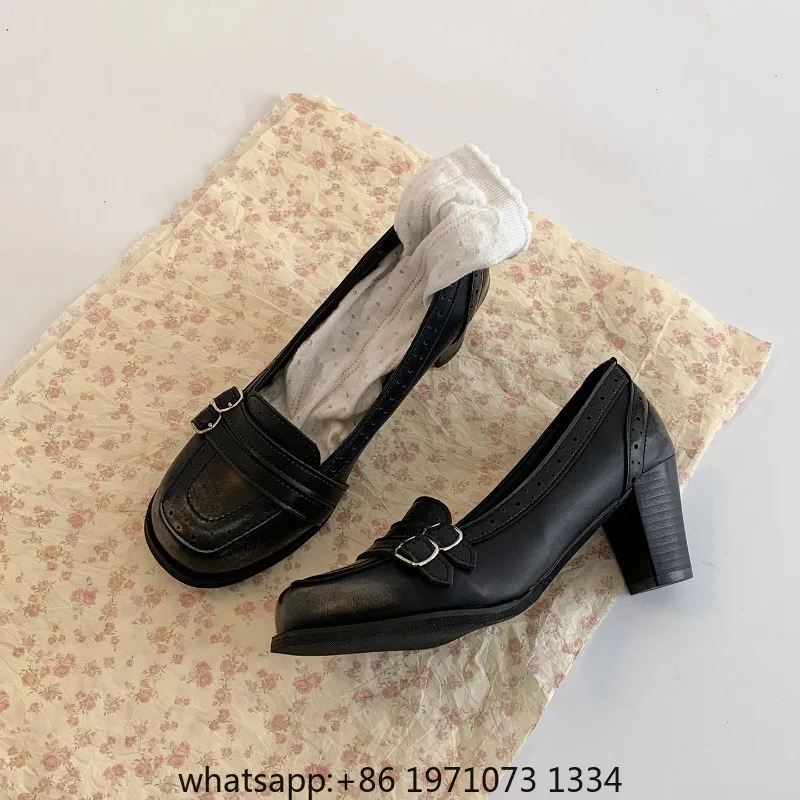 Vintage Thick Heel Women Mary Jane Shoes Ladies Concise Slip On Pumps Spring Autumn Women's Party Dress Shoes