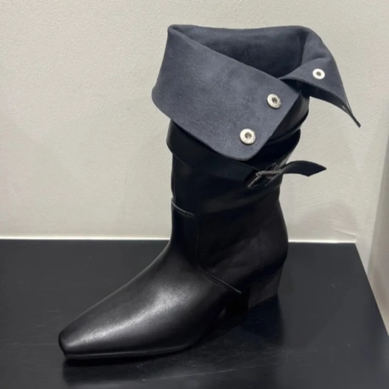 Mid Hakken Vrouwen Gesp Elegante Lange Laarzen Designer Klassieke Mode Schoenen 2025, Winter Nieuwe Trends Schoenen Gezellige Zapatillas De Mujer