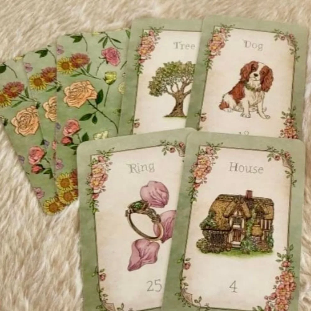 Jeu de tarot oracle Floraneum Lenormand, oracle, 36 cartes, 9x6cm, orné de décor fleuri