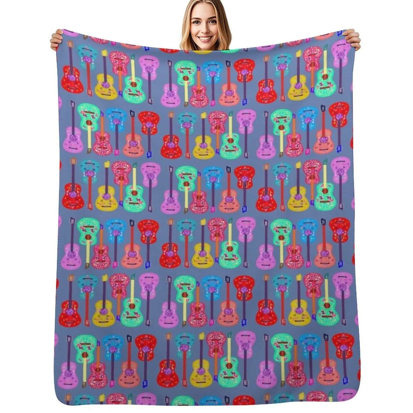 Boho Guitar Throw Blanket Portable Lightweight Blanket for Travel Camping