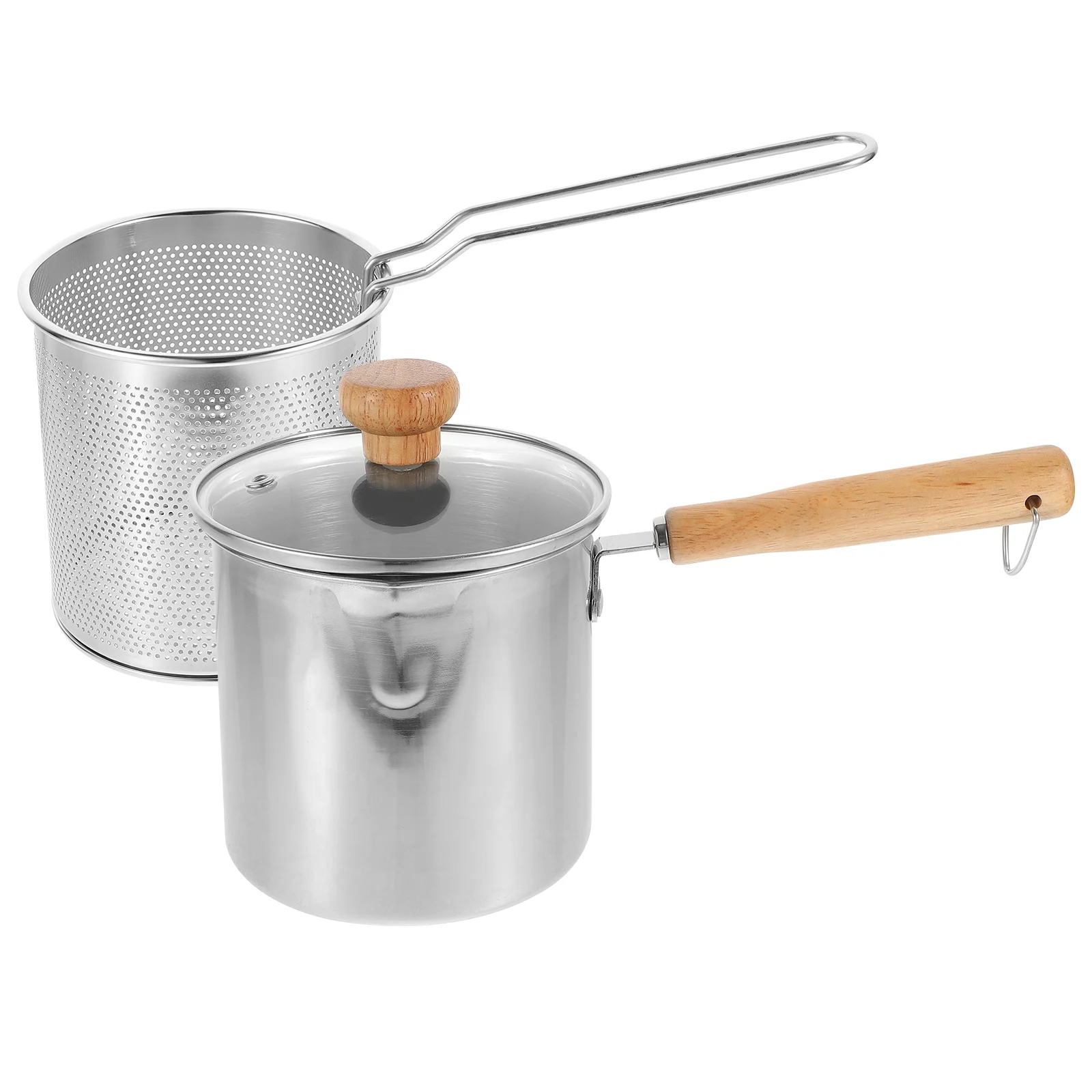 Sartén antiadherente, cubierta para freidora, cesta para freír con asa, olla de vidrio profunda para el hogar