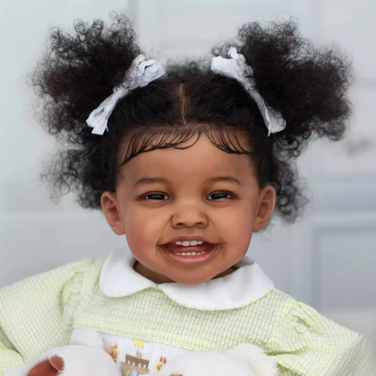 

24Inch African American Doll Mila Black Skin Reborn Baby Finished Newborn With Rooted Hair Handmade Toy Gift For Girls