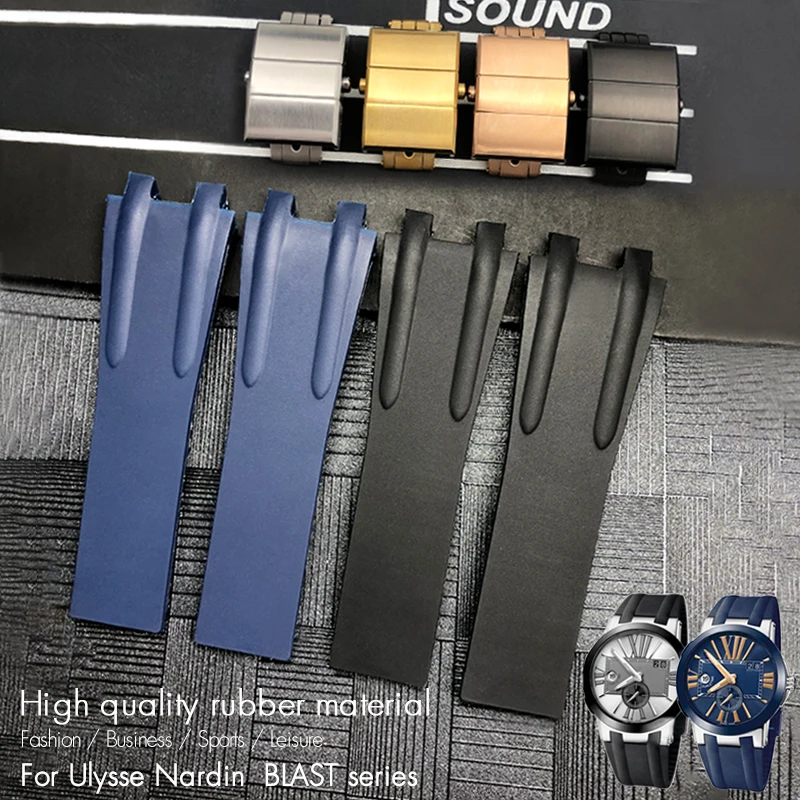 

26mm * 20mm Silicone Rubber Watch Band Fit for Ulysse Nardin Black Blue Brown Waterproof Strap Steel Folding Buckle Wrist Tools