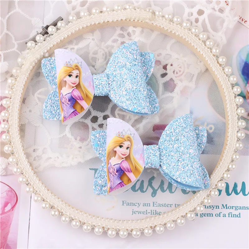 Disney cartoon Frozen Princess Snow Bow Hairpin Elsa Anna Anime Children\'s Hair Accessories Girl Headdress Birthday Gifts