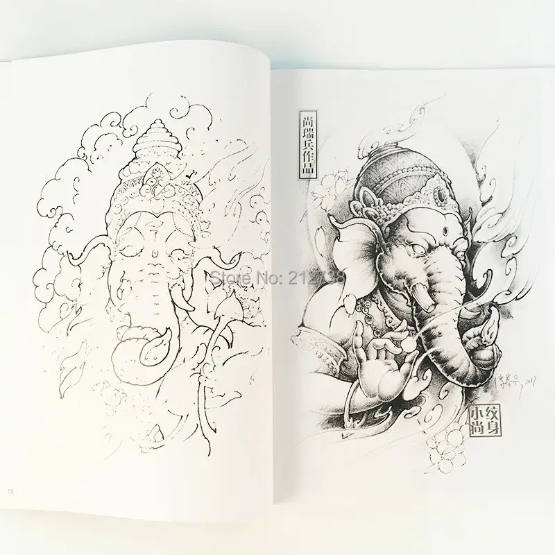 

Chinese Mythology Tattoo Design Book: Dragon Peony Elephant Totem Line Drawings Color Patterns for Body Art Inspiration