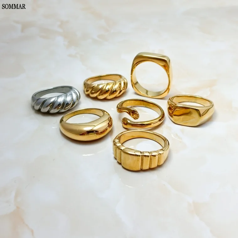 SOMMAR New Sale 18k PVD plated stainless_steel size 6 7 8 Tail ring for women Abstract line men ring bijoux women