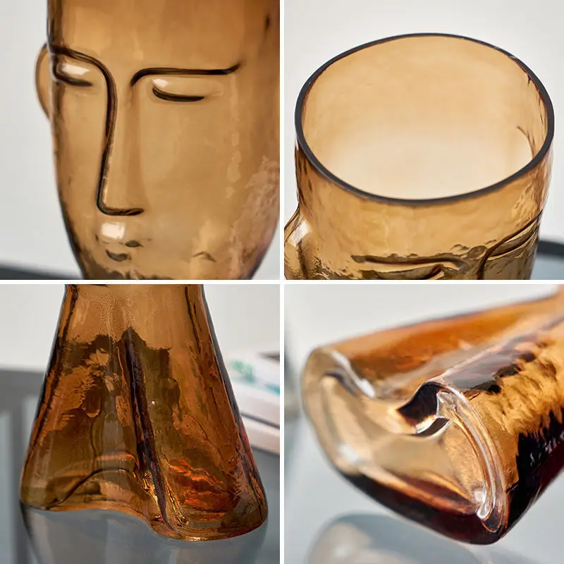 Creative Facial Art Vase Accessories, Home and Living Room Flower Arrangement Glass Accessories, Decorating Indoor Environments