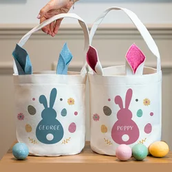 Personalised Name Pink Blue Easter Bunny Rabbit Treat Bag Happy Easter Party Decoration Egg Hunt Basket Kid Boy Girl Gift Sack