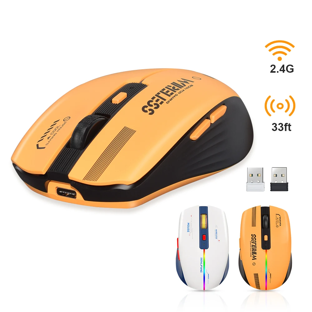 Ergonomic Gaming Mouse Rechargeable 2.4G Wireless Mute For Computer Laptop LED Backlit Mice For Windows,Mac and Linux