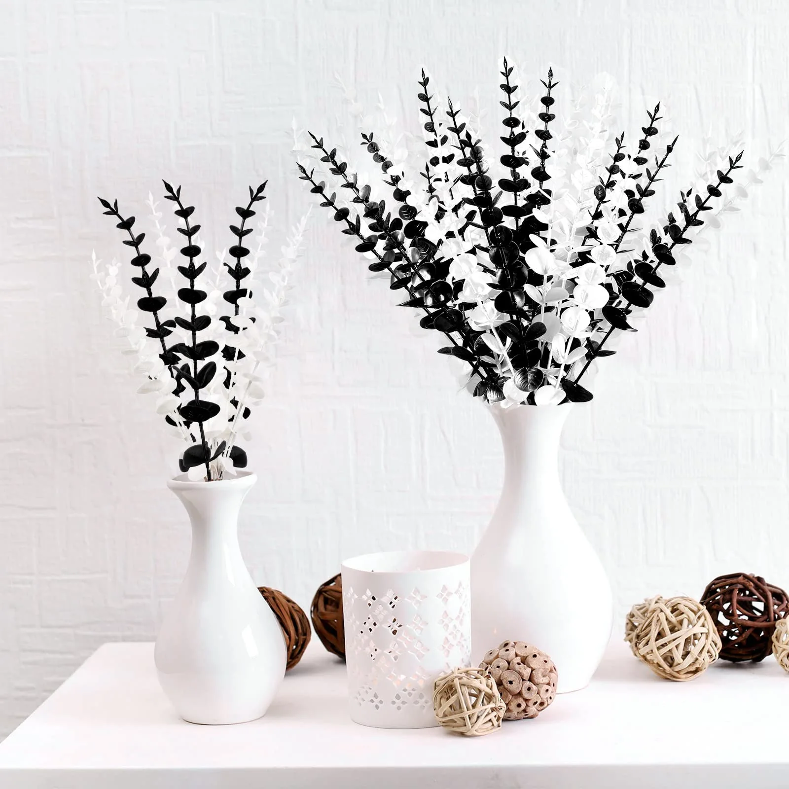 Yannew 12 Stück künstliche Eukalyptus-Stiele, silbernes Dollar-Grün, künstliche Pflanzen für Hochzeitsstrauß, Blumenarrangement, Heimdekoration – Detail 20