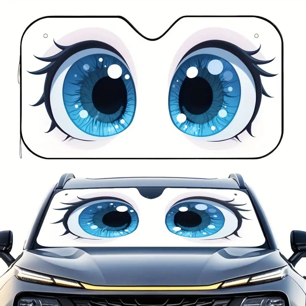 2D Flat Cute Blue Eyes Anime Car Windshield Sunshade Foldable Long Lasting Sun Protection Anime Car Decor