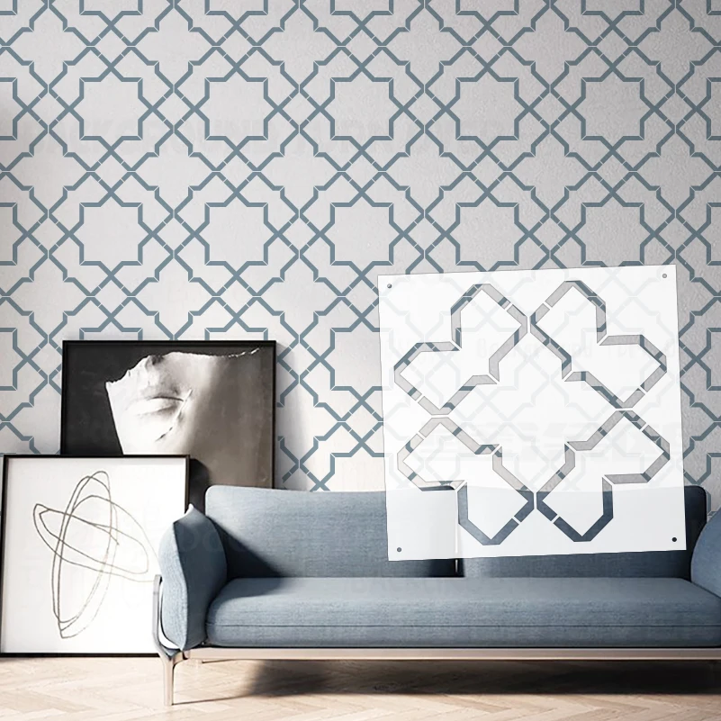 30cm - 70cm Stencil Wall For Plaster Decorative Template To Paint Painting Putty Larges Brick Line Linear Retro Vintage S003