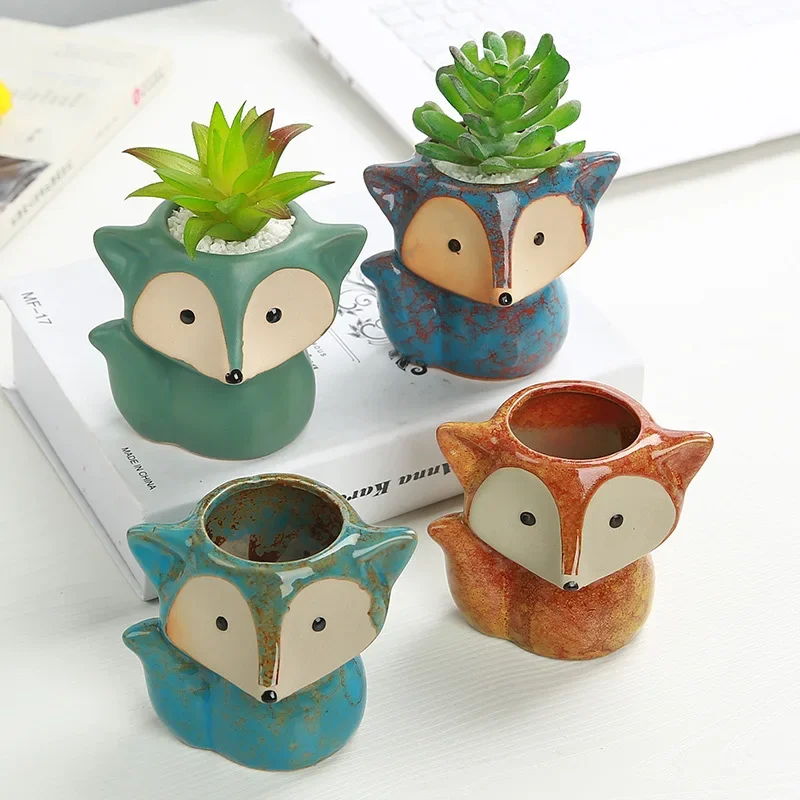2024 New Japanese Lovely Color Animal Fox Nordic Style Succulent Potted Tabletop Ornament Planting Flowerpot