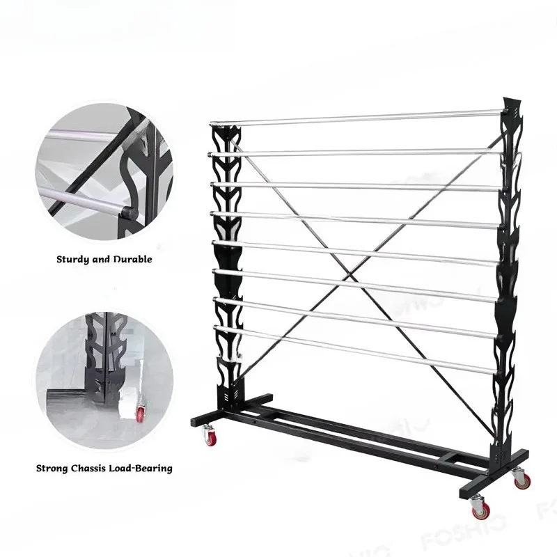 20-Roll automotive vinyl wrap film roll storage rack with rotatable wheels