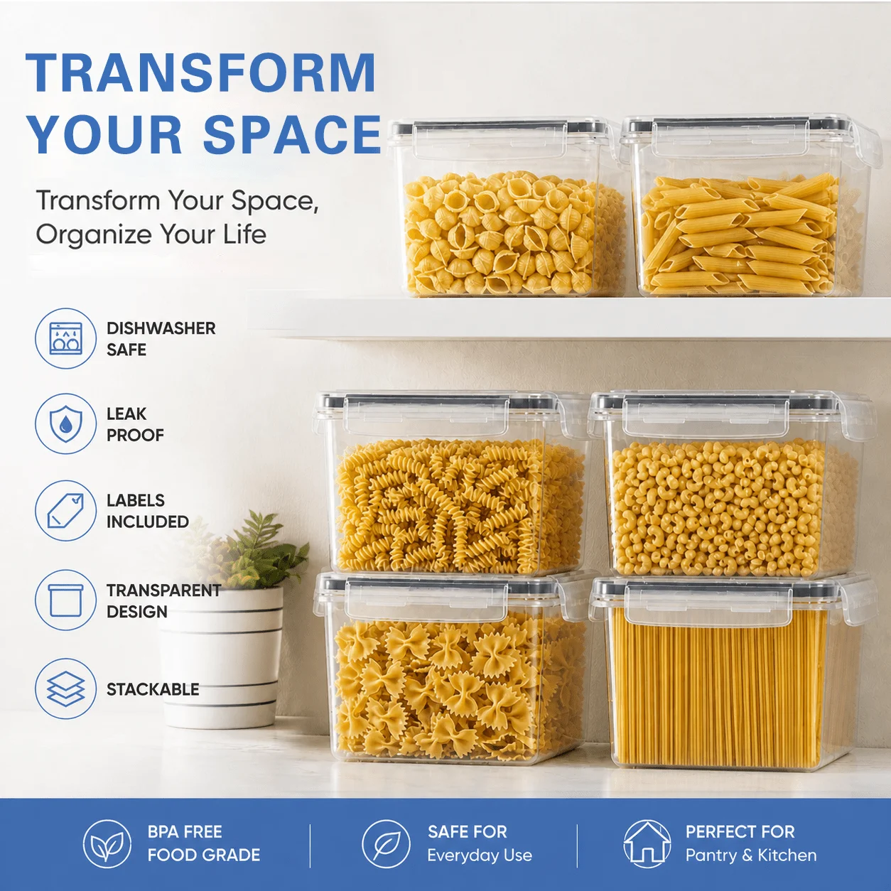 16個入り気密食品保存容器セット、8個の容器+8個の蓋、食器 - Snacks Food Labels のレビューと価格