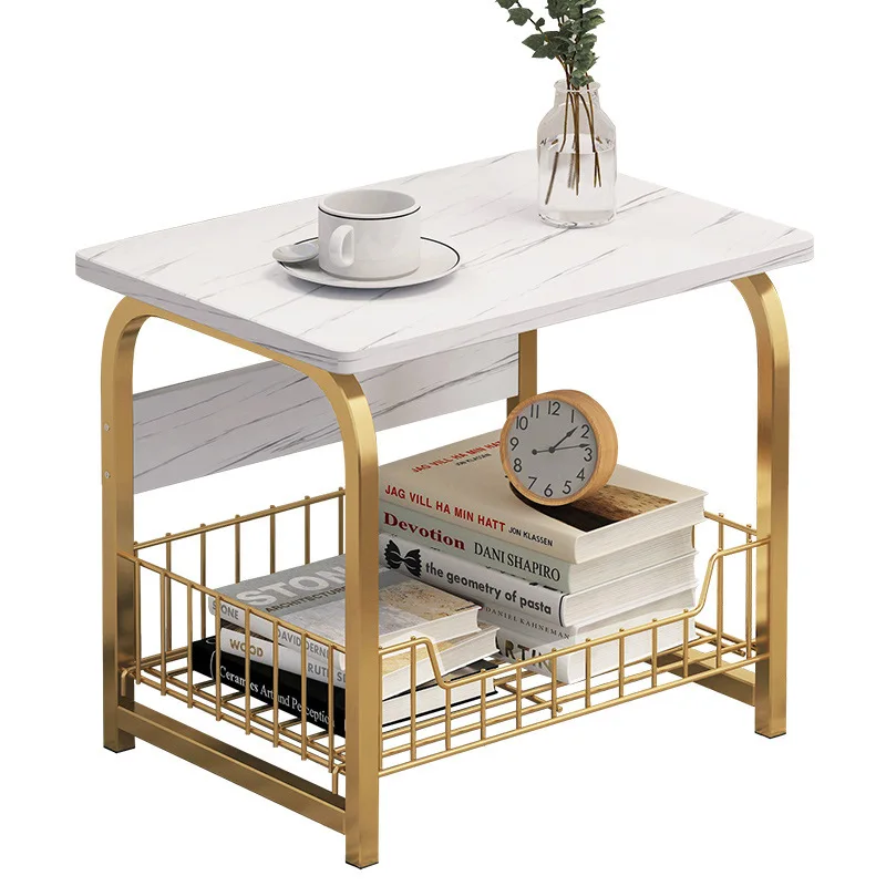 Creative Golden Table Nordic 3 Layer Coffee Table Steel Legs Modern Home Living Room Sofa Table Bedside Multi-layer Storage Rack