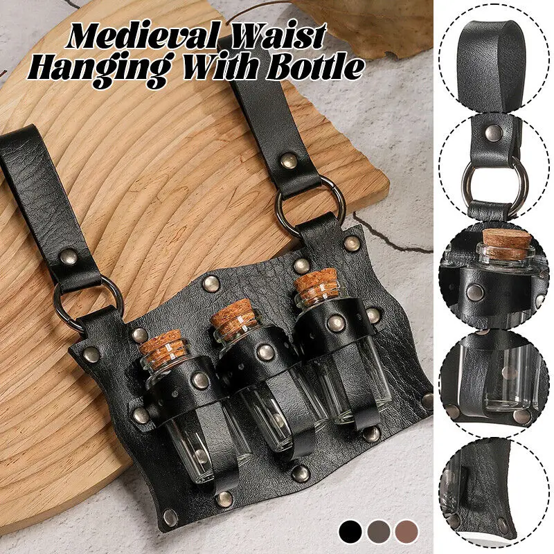 Medieval Alchemy Vial PU Holder Belt Hanging Potion Magic Costume Cosplay Props Medieval Belt Vial Pouch Alchemy Healer Kit Bags