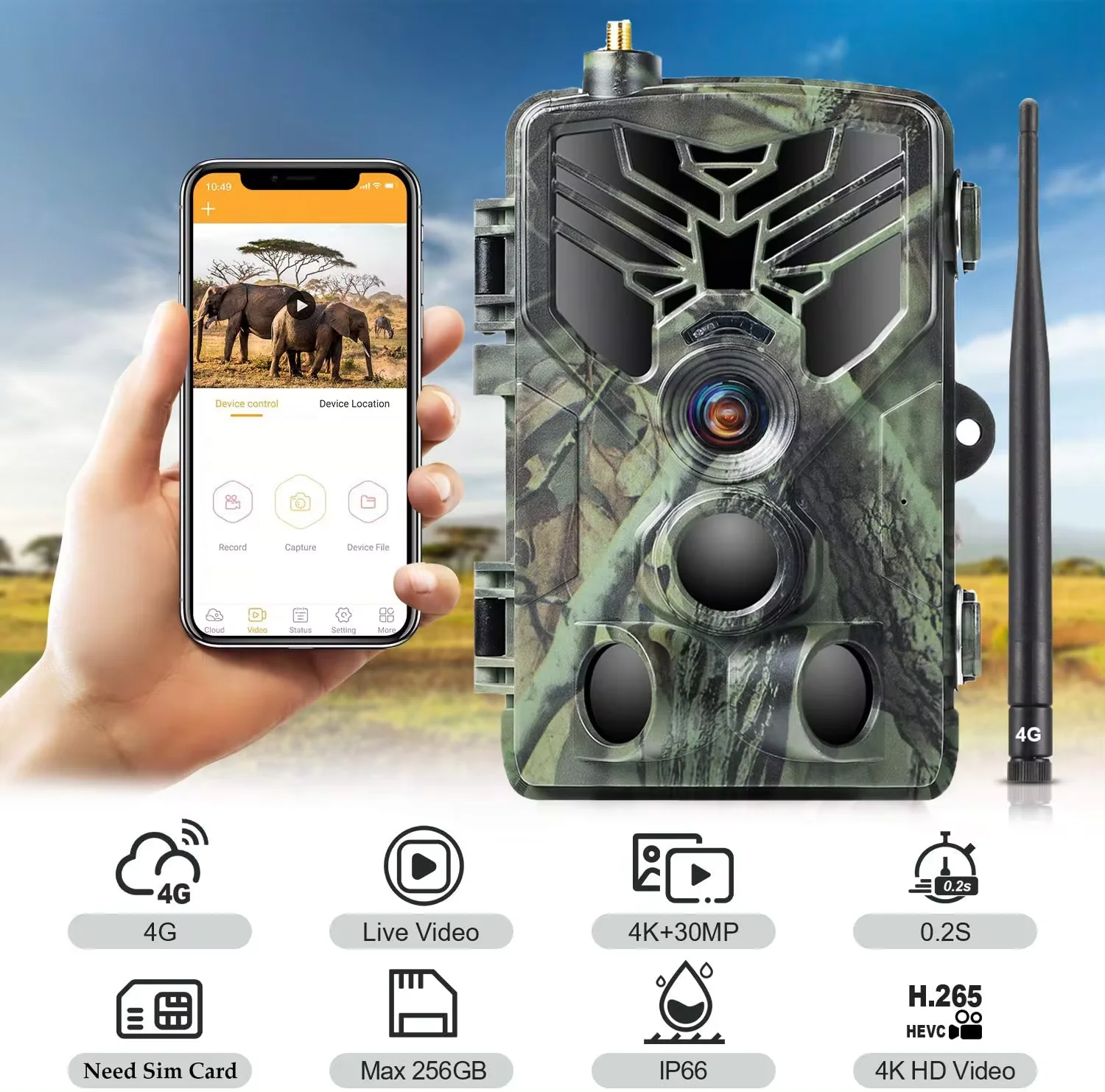 APP 4G Live Broadcast Trail Camera Cloud Service 4K Wildlife Hunting Cameras Cellular Mobile Wireless Surveillance HC810PRO 30MP