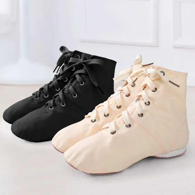 Jazz Shoes Canvas Jazz Dancing Shoes Ankel Length Dance Boots Split Sole Shoes For Girls Kids Adults Children China Size 26-45