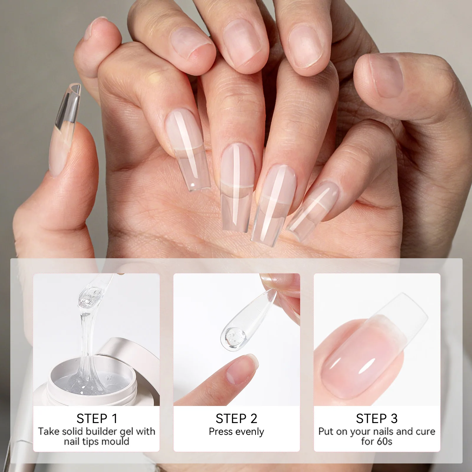 Born bonito claro antiaderente mão extensão unha polonês kit com dicas de unhas buffer 3d moldar arte do prego emboss gel duro 15ml