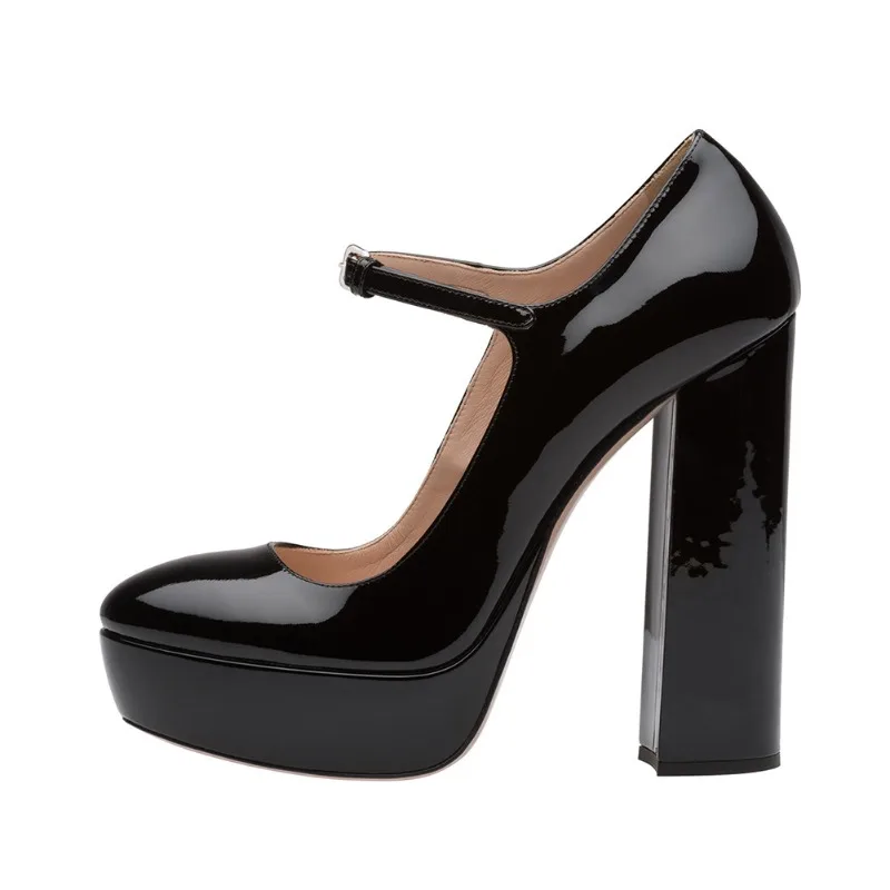 

Ladies Summer Autumn Shoes British Vintage Black Round Head Shoes High Mary Jane High Heels