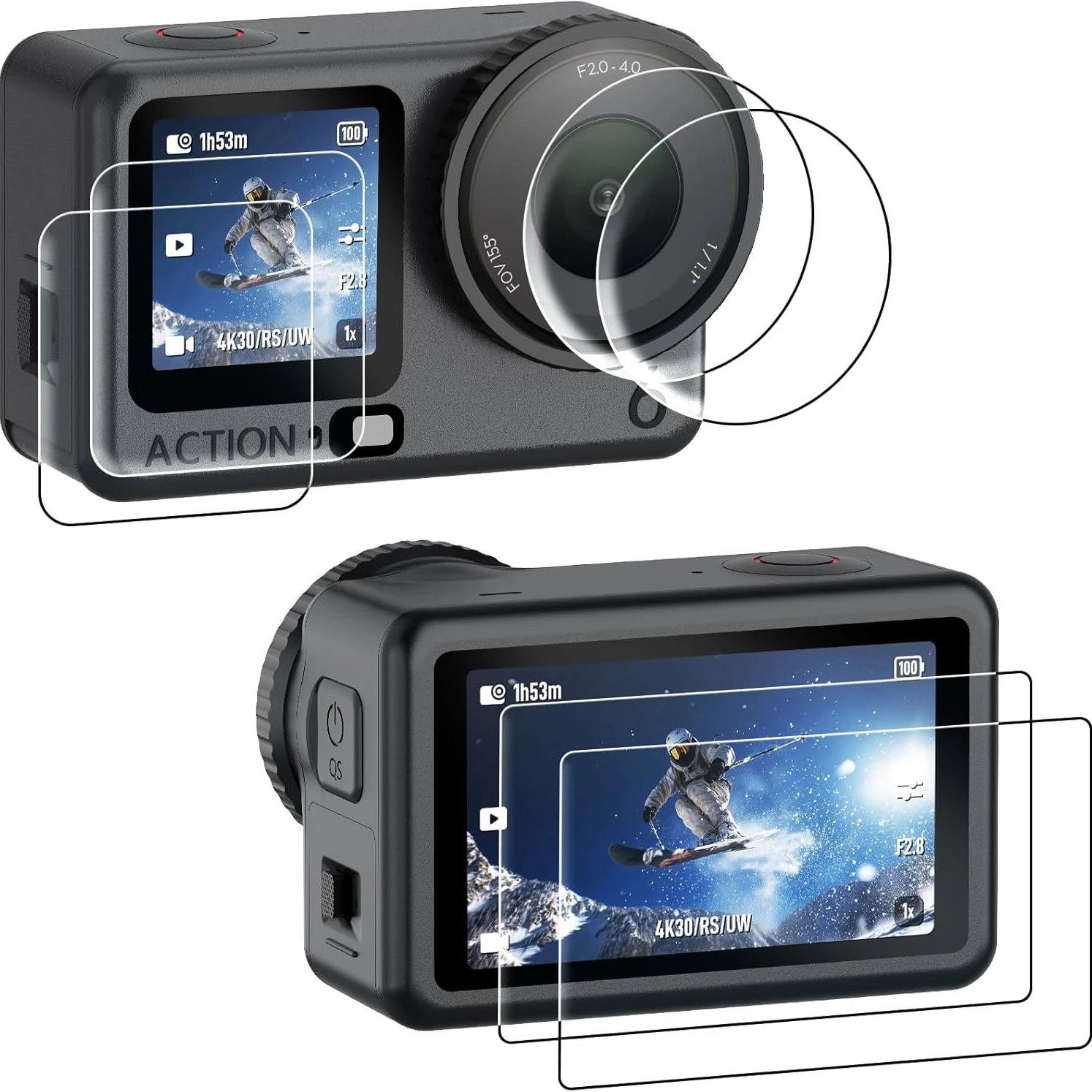 Tempered Glass Screen Lens Protector for DJI Action 6 Anti-Scratch 9H Anti-Fingerprint HD Clear Bubble-Free Easy Install